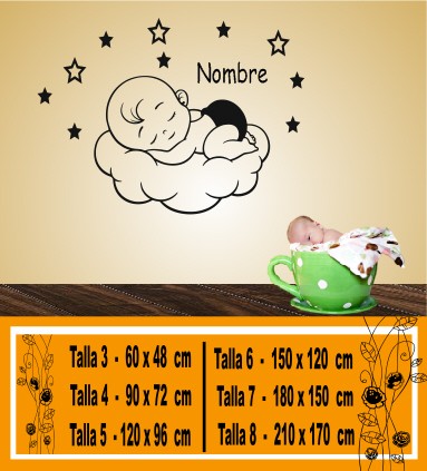 Vinilo Decorativo Bebe Durmiendo Sobre La Nube Con Estrellas En Tusvinilos Com