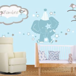 Fotomurales pour bébé éléphant avec le nom personnalisé