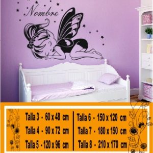 Decorative vinyls children's fairy sleeping with stars and name