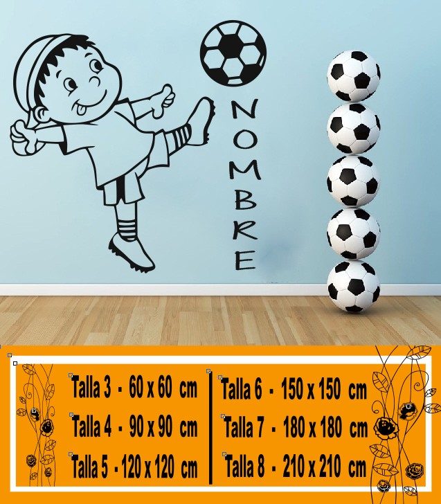 Vinilo infantiles jugando a fútbol con pelota y nombre y ¡OFERTA 3x2!