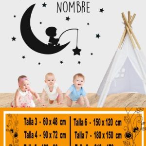 Bambino delle decalcomanie sulla pesca luna per le stelle