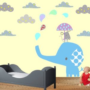 wall murals elephant and mouse with clouds